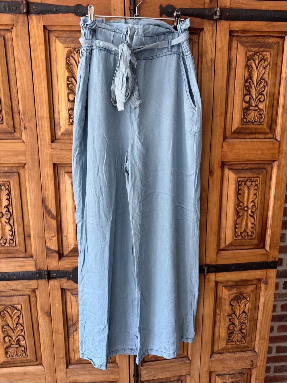 Thread & Supply Light Blue Wide Leg Pants with Tie Waist